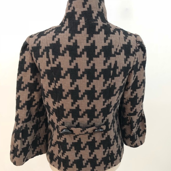 MAC & JAC Brown Black Cropped Houndstooth Jacket - Picture 3 of 8